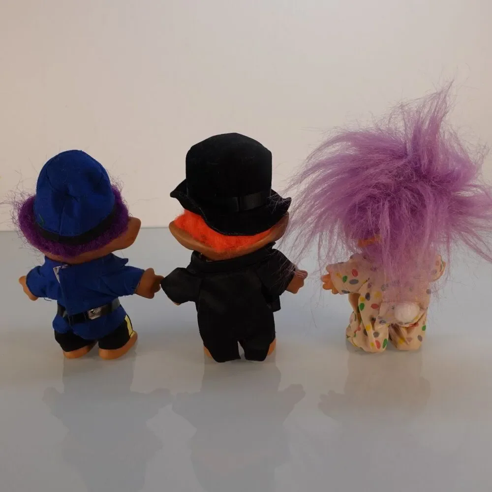 Vintage Lot of 3 Troll Dolls w/ Outfits Groom Policeman and Bunny 5 Inches Tall